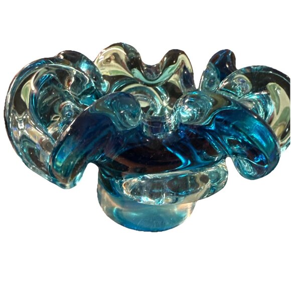 Murano Glass Other - VTG Aqua Ocean blue Murano type Flower glass bowl Ashtray Trinket Dish